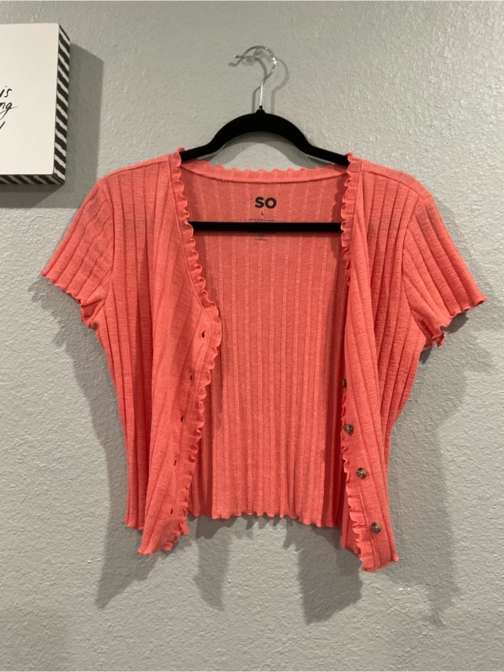 SO Coral Ribbed Button-Front Tee - Picture 3 of 5